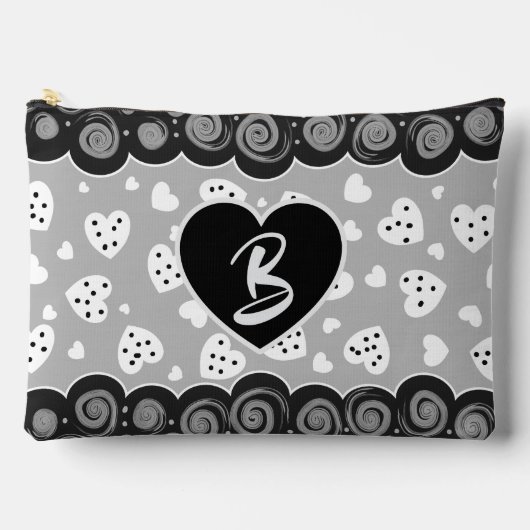 Trendy zwart en zilveren hart met Stippen en werve Etui (Voorkant)