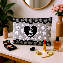 Trendy zwart en zilveren hart met Stippen en werve Etui