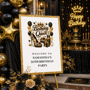Trendy Zwart Goud Confetti Verjaardag Koningin Wel Poster