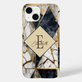 Trendy zwart goud geometrisch marmer monogram Case-Mate iPhone case (Achterkant)