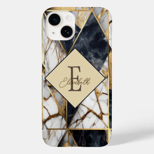 Trendy zwart goud geometrisch marmer monogram Case-Mate iPhone case (Achterkant)