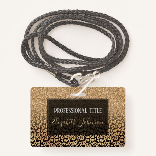 Trendy Zwart Goud Glitter Leopard Ombre Badge (Voorkant met draagriem)