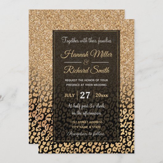 Trendy Zwart Goud Glitter Leopard Ombre Kaart (Voorkant / Achterkant)