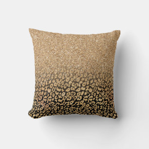 Trendy Zwart Goud Glitter Leopard Ombre Kussen