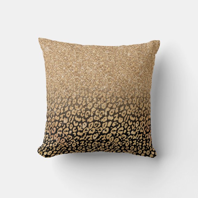 Trendy Zwart Goud Glitter Leopard Ombre Kussen (Voorkant)