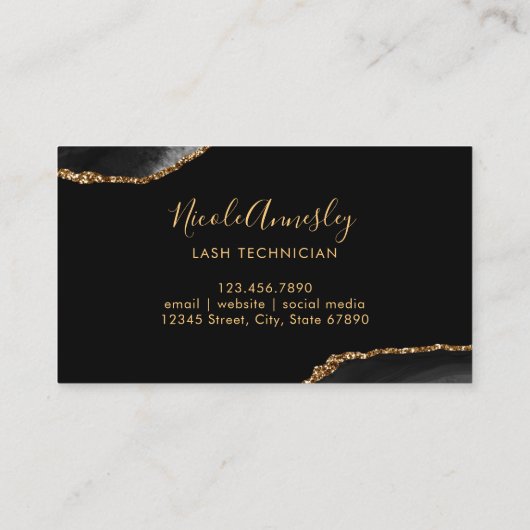Trendy Zwart Goud Marmer Wimper Beauty Specialist Visitekaartje (Achterkant)