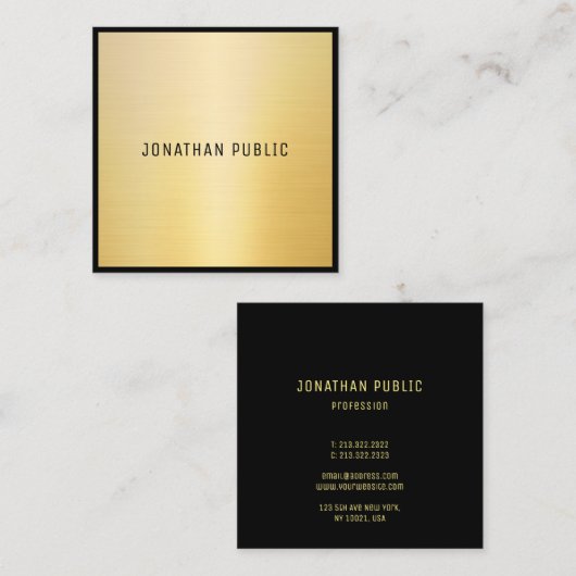 Trendy Zwart Goud Modern Elegant Design Sjabloon Vierkante Visitekaartje (Voorkant / Achterkant)