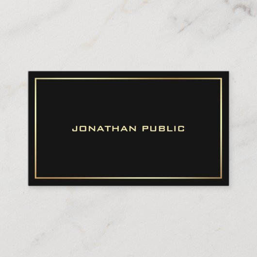 Trendy Zwart Goud Professioneel Modern Elegant Visitekaartje (Voorkant)