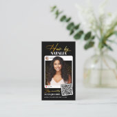 Trendy Zwart Goud Sparkle Foto Haarstylist Visitekaartje (Staand voorkant)