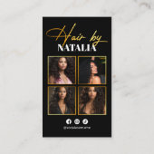 Trendy Zwart Goud Sparkle Foto Haarstylist Visitekaartje (Achterkant)