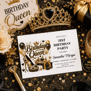 Trendy Zwart Gouden Confetti Verjaardag Queen Fees Kaart