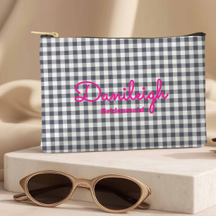 Trendy Zwart + Hot Roze Geruit Bruidsmeisje Etui