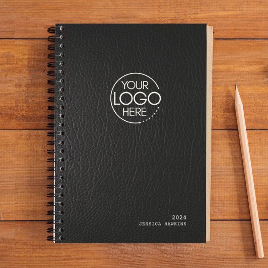 Trendy zwart lederen Modern Logo Weekly Planner