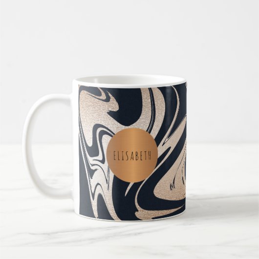 Trendy zwart marmer koper geometrische jouw naam koffiemok (Links)