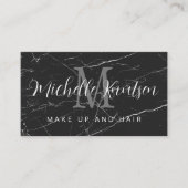 Trendy Zwart Marmer Make-up Artiest Haarsalon Visitekaartje (Voorkant)