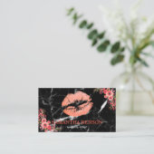Trendy zwart marmer Roos gouden lippen make-up art Visitekaartje (Staand voorkant)