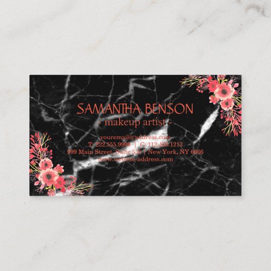 Trendy zwart marmer Roos gouden lippen make-up art Visitekaartje (Achterkant)