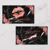 Trendy zwart marmer Roos gouden lippen make-up art Visitekaartje (Voorkant / Achterkant)