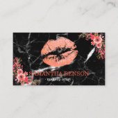 Trendy zwart marmer Roos gouden lippen make-up art Visitekaartje (Voorkant)