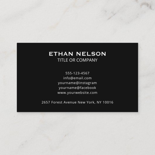 Trendy zwart minimalistisch grafisch contact visitekaartje (Achterkant)