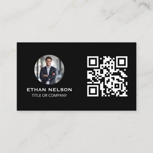 Trendy zwart minimalistisch grafisch contact visitekaartje (Voorkant)