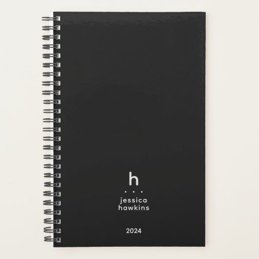Trendy Zwart Noir Modern Monogram Weekly Planner (Voorkant)