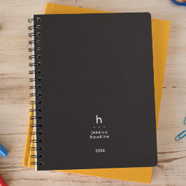 Trendy Zwart Noir Modern Monogram Weekly Planner
