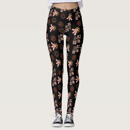 Trendy zwart patroon leggings (Voorkant)