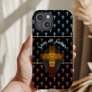 Trendy Zwart Rode Olijfgroene Kruis Leeuw van Juda iPhone 15 Case