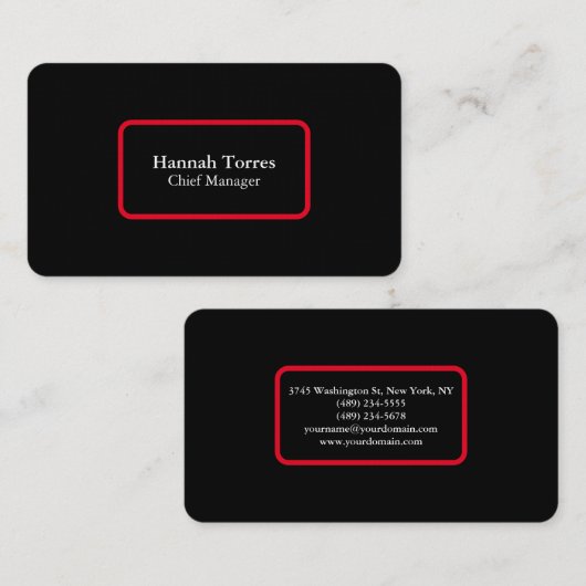 Trendy Zwart & Rood Plain Creatief Modern Visitekaartje (Voorkant / Achterkant)