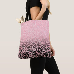 Trendy zwart Roos gouden glitter luipaard ombre Tote Bag