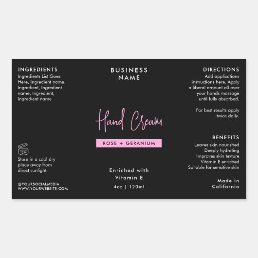 Trendy Zwart & Roze 4 OZ Cosmo Fles Wrap Label (Voorkant)