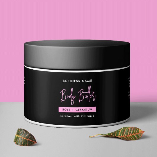 Trendy Zwart & Roze Bad Body Cosmetische Jar Label Waterfles Etiket