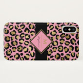 Trendy Zwart Roze en Goud Luipaardprint |Monogram Case-Mate iPhone Case (Achterkant (horizontaal))
