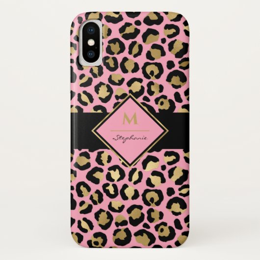 Trendy Zwart Roze en Goud Luipaardprint |Monogram Case-Mate iPhone Case (Achterkant)