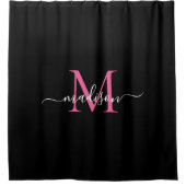 Trendy Zwart Roze Monogram Vrouwelijk Script Naam Douchegordijn (Voorkant)