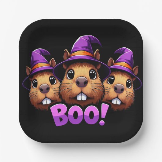 Trendy zwart Schattigee Halloween Capybara Boo Par Papieren Bordje (Voorkant)