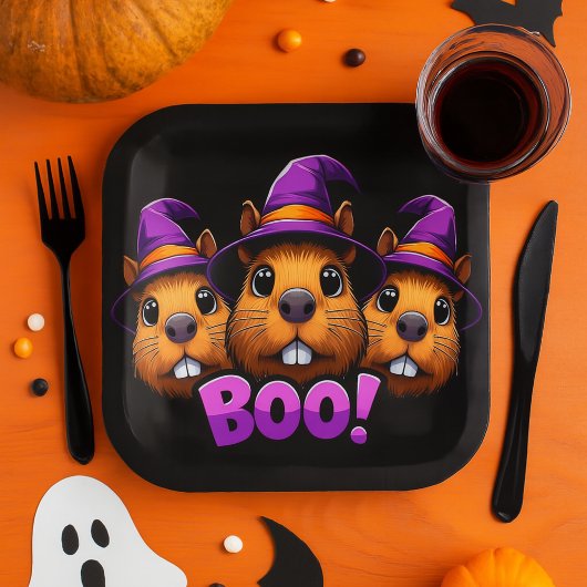 Trendy zwart Schattigee Halloween Capybara Boo Par Papieren Bordje