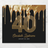 Trendy Zwart Vloeibaar Goud Drip 40e Verjaardag Sparkling Wijnetiket (Enkel label)