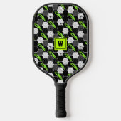 Trendy Zwart & Wit Abstract Geometrisch Voetbal Pickleball Paddle (Voorkant)