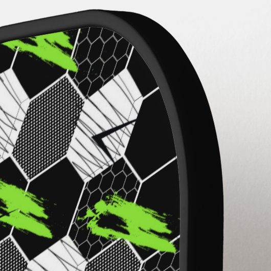 Trendy Zwart & Wit Abstract Geometrisch Voetbal Pickleball Paddle (Links Detail)