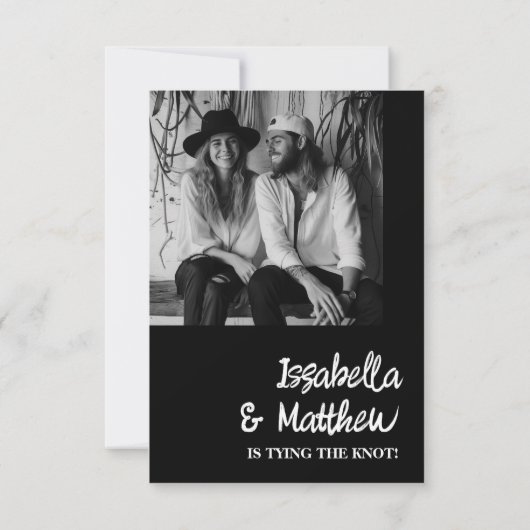 Trendy zwart wit boog moderne eenvoudige bruiloft RSVP kaartje (Achterkant)