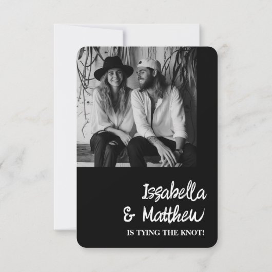 Trendy zwart wit boog moderne eenvoudige bruiloft save the date (Achterkant)