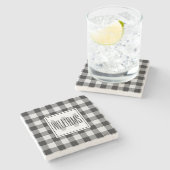 Trendy Zwart/Wit Buffalo Plaid Monogram Stenen Onderzetter (Zijkant)