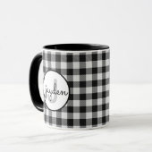 Trendy zwart-wit Buffalo Plaid Monogrammed Mok (Voorkant links)
