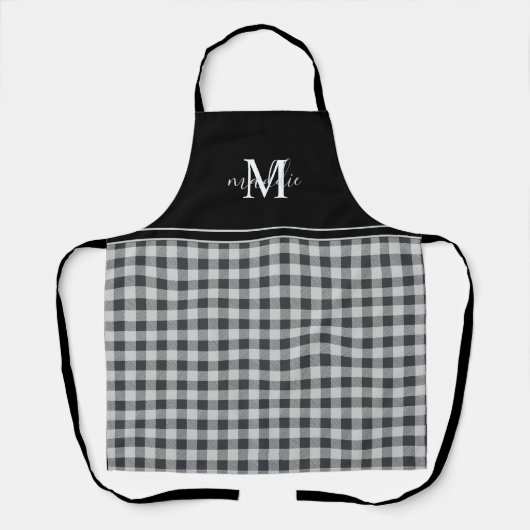 Trendy zwart-wit Buffalo Plaid Monogrammed Schort (Voorkant)