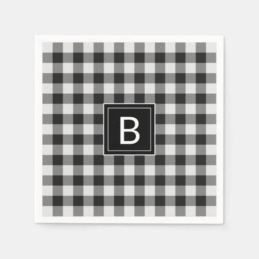Trendy zwart-wit Buffalo Plaid Monogrammed Servet (Voorkant)