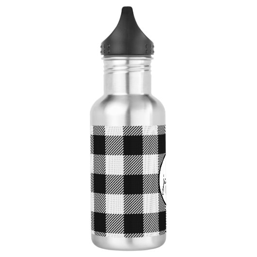 Trendy zwart-wit Buffalo Plaid Monogrammed Waterfles (Links)