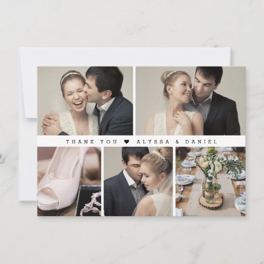 Trendy Zwart Wit Chic bruiloft Fotocollage Bedankkaart (Voorkant)