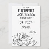 Trendy zwart-wit dinerfeest 30e verjaardag kaart (Voorkant)
